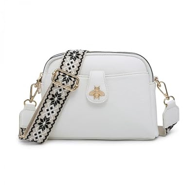 JFY Women's Bee Badge And Canvas Strap Cross Body Bag