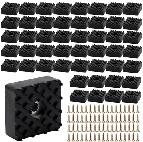 SYUTBOU Patins Carrés en Caoutchouc à Visser - Lot de 60 Pieds de Meubles 3x3x1cm Noir - Tampons Antidérapants pour Chaises, Tables, Armoires