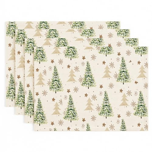 Vorysum Weihnachtsbaum Platzsets 4er Set, 32x45 cm Weihnachten Tischsets Abwaschbar Rot Karomuster Weihnachtsdekoration Winter Urlaub Bankett Tischsets Platzdeckchen Küche Party Deko