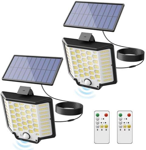YAGLOW Solar Lights Outdoor, 106 LED 3000LM Solar Powered Motion Sensor Flood Lights with Remote, Dusk to Dawn Led Solar Security Wall Lights with 16.5Ft Cable IP65 Waterproof for Outside, Garage