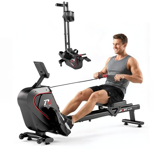 Rudergerät für zuhause, leises Magnetisches Rudergerät, 16 Widerstandsstufen, Doppelschienen, LCD-Display und App, einfache Montage, Tragkraft von 150kg. (schwarz)