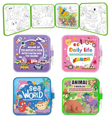 KINDLUME 4 Pièce Livre de Peinture à l'Eau Réutilisable, Livres d'Aquarelle pour Débutants, Outils De Peinture Portables, Kit De Peinture à l'Eau Propre Sans Désordre, pour Voyage, Jeu De Voyage