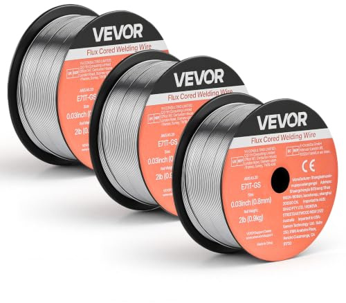 VEVOR Alambre de Soldadura MIG con Núcleo Fundente, E71T-GS, 0,8 mm, 0,9 kg, de Acero Dulce sin Gas, con Bajas Salpicaduras para Soldadura por Arco en Cualquier Posición, para Exteriores, 3 Rollos
