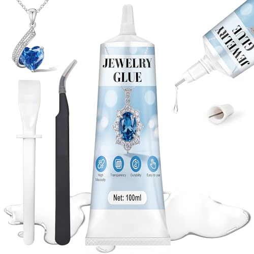 Miioto Colla per Gioielli Extra Forte, Trasparente Rhinestone Glue, Colla per Bigiotteria, Impermeabile ad Asciugatura Rapida, Multiuso Gioielli per Strass, Gioielli, Perle, Glitter e DIY(100ml)