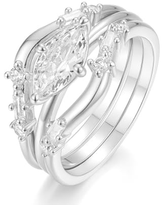 Skcess Bagues d'amitié en or blanc 9 carats pour femme, bague marquise blanche moissanite 1 ct pour femme