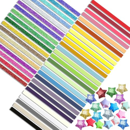 Belegao Paper Star Strips 900pcs 27 Assorted Matte + 18 Assorted Glitter | Origami Paper, Lucky Star Folding Paper, Colourful, for Handmade Gifts, Decorations, Classroom Crafts for All Ages