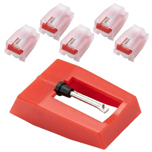 6 Pcs Record Player Needles, Universal Compatibility Turntable Stylus for Record Player, Durable Vinyl Needle Replacement Accessories for Suitcase Turntable, Phonograph, LP - Red