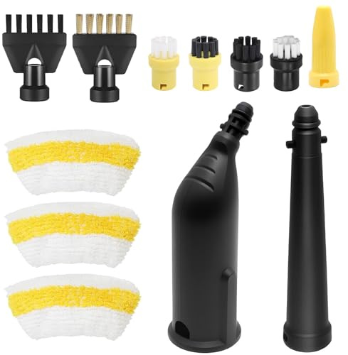 12 Stück Dampfreiniger Zubehör, Kompatibel mit Kärcher Dampfreiniger Zubehör SC1 SC2 SC3 SC4 SC5, Rundbürste, Flachbürste, Gebogene Düse, Hand-Dampfbürste, Reinigungstuch-Bezug für Dampfreiniger