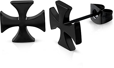 BlackAmazement 2er Set 316L Edelstahl Ohrstecker Eisernes Kreuz Celtic Iron Cross schwarz Biker Gothic Damen Herren