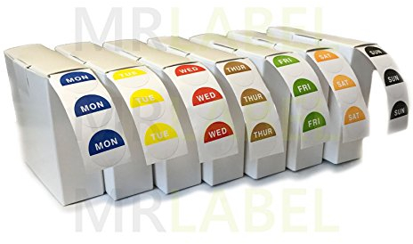 Set of 7 Rolls - Day Dot Food Stickers - Catering Labels Individual Dispensers