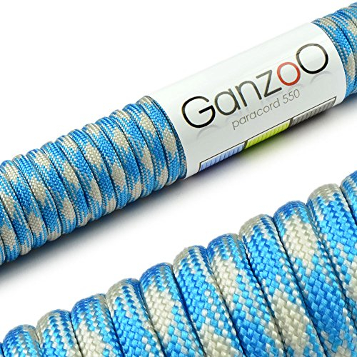 Ganzoo Paracord 550 Seil, Nylon-Polyester, 4mm, Typ 3, 30 Meter, 7 Kernstränge, Outdoor-Schnur, Allzweck-Seil, Hundehalsband, Hundeleine, Armband knüpfen, Camping, Survival - blau weiß