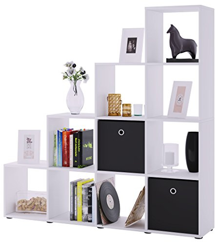 VCM Holzregal stehend | platzsparendes Regal | Maße: H. 139 x B. 143 x T. 29 cm | Elegantes Regal stehend | Aufbewahrungsregal | Bücherregal | Treppenregal - Napoli