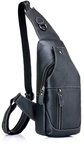 WeeDee Bandoleras Hombre Pequeña Piel Mochila de Cuero Autentico Bolsos de Hombre y Pecho Bolso Bandolera Resistentes al Agua Para Escolare Ciclismo Senderismo