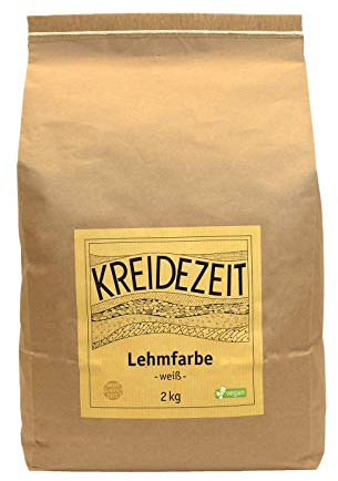 Kreidezeit Lehmfarbe weiß 2,00 kg (2 Liter, Pulver, Matt, Innen, Wand, nicht wasserfest, 9,52 qm/kg, 3 Stunden Trocknungszeit)