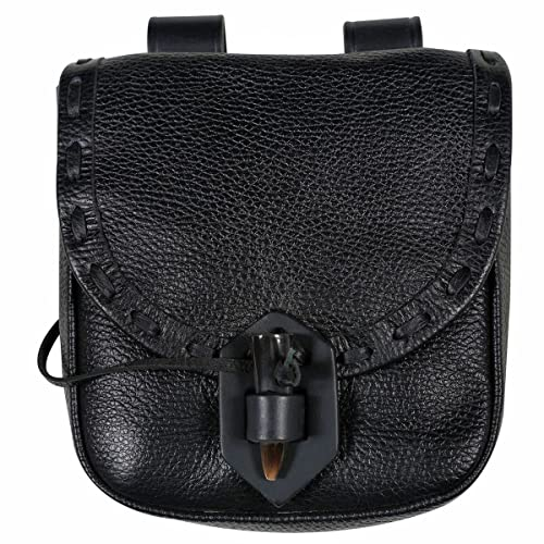 Mythrojan Wikinger Leder Gürteltasche Mittelalter Renaissance Kostüm Accessoires LARP Hüfttasche Cosplay Münzbörse Antik Vintage Münzbeutel, Schwarz, 8”×7” (20.3cm×17.5cm), Schwarze Ledertasche