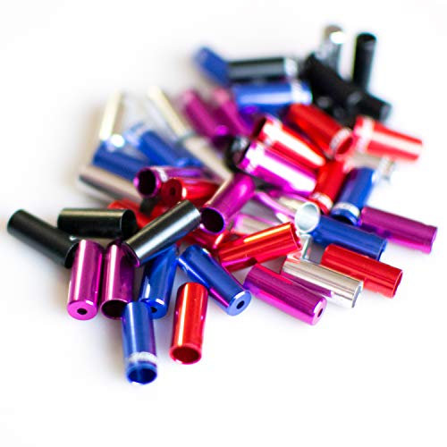 Farbetter 50pcs 4mm/ 5mm Aluminum Alloy Bike Derailleur Shift Brake Wire Cable End Cap, Bicycle Brake and Shifter Ferrule Kit, 5 Colors, 10pcs/ Color, 50pcs/ Bag (4mm)