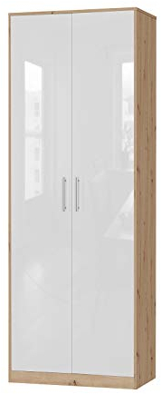 SMARTBett Schrank Kleiderschrank Aktenschrank 80 cm Wildeiche/Weiss Glanz