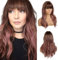 EMMOR - Parrucca da donna con frangetta e lunghi capelli sintetici ricci dall’effetto naturale, effetto ombré, per feste cosplay e uso quotidiano, rosa porpora