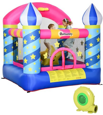 Outsunny Castillo Hinchable Infantil de Estrellitas con Cama de Salto Canasta Inflador y Bolsa de Transporte para Interior y Exterior 195x195x215 cm Multicolor
