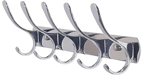 SKOLOO Garderobenleiste, Moderne, stabile Metall Kleiderhaken Wand mit 5 Haken, zum Aufhängen von Kleidung, Mantel, Hüten, Jacken, Rucksack, Hakenleiste Silber, ideal im Zuhause und Büro