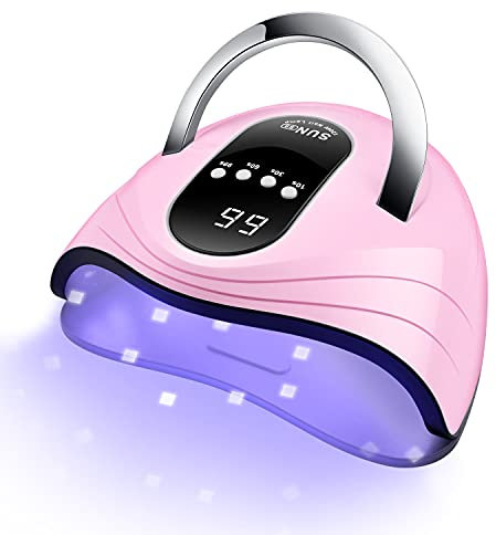 Sunrich UV Gel Nail Machine, Sun Nail Lamp 120W LED Nail Light Fast Nail Dryer for Gel Polish Curing with 4 Timers Portable Handle Large Space Automatic Sensor(Pink)