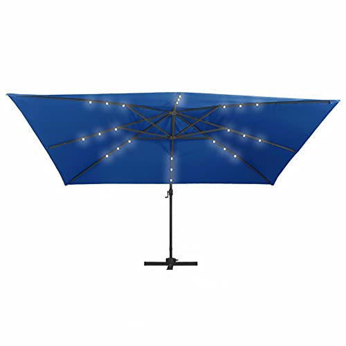 Gecheer Ombrellone a Sbalzo con Luce LED e Palo in Acciaio 400x300 cm,Ombrellone Decentrato,Ombrellone da Sole con LED 4x3 m,Ombrellone da Giardino,Patio,Piscina,Spiaggia,Mare,Terrazzo