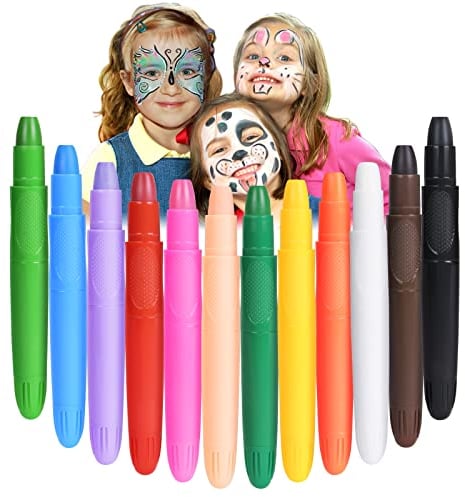 URAQT Pinturas Cara para Niños, 12 Colores Seguridad No Tóxica Pintacaras Infantil, Pintura Corporal y Facial para Barriga Embarazada, Pinturas Maquillaje Halloween Festival Fiesta Cosplay adulto niño