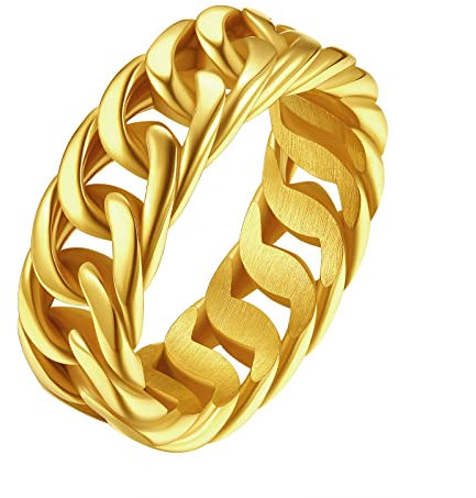 FindChic Herren Ring Edelstahl Kubanischer Kettenring 7,0mm breit Damen Gothic Fingerring Hip Hop Männerringe Vergoldet 10