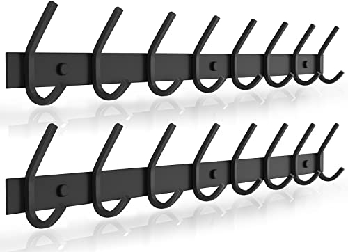 Dripex Garderobenleiste 2 Stück Rostfrei Edelstahl Kleiderhaken Garderobenhaken Doppelhaken bis zu 30kg belastbar Haken Schwarz, 8 Haken