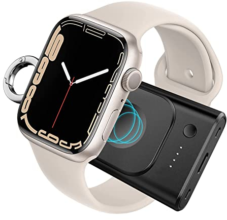 Aukvite Chargeur Portable pour Apple Watch 10/9/8/7/6/5/4/3/2/SE, Chargeur sans Fil Watch Power Bank 1800 mAh Portable Chargeur Voyage Magnétique pour Chargeur iWatch avec Porte-cle Connecté
