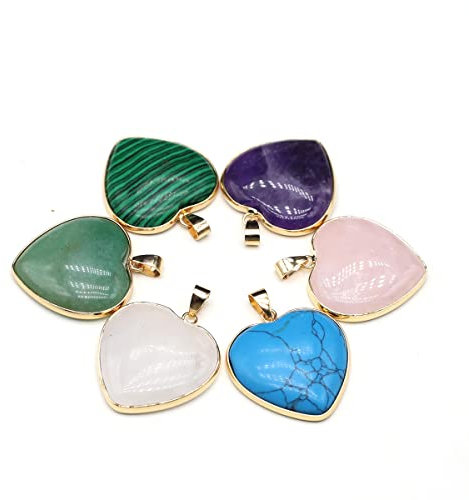 5 natürliche Kristalle, Amethyst, Rosenquarz, Türkis, weiße Jade, Herz-Anhänger für Schmuckherstellung, DIY-Halsketten, Ohrringe, Stein, Stein, Stein, Stein