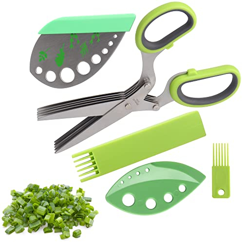 Ciseaux à herbes, acier inoxydable premium 5 lames pour la cuisine, lavable au lave-vaisselle, ciseaux de cuisine à 5 lames tranchants et pratiques avec couvercle de sécurité