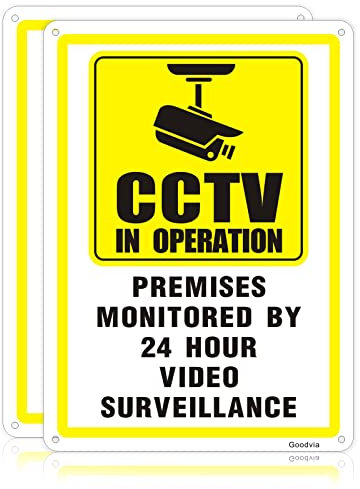 Goodvia CCTV in Operation Sign Metal Reflective Outdoor 7 X 10 Inches Security Camera Rust-Free Aluminium Monitored CCTV Sign 2-Pack