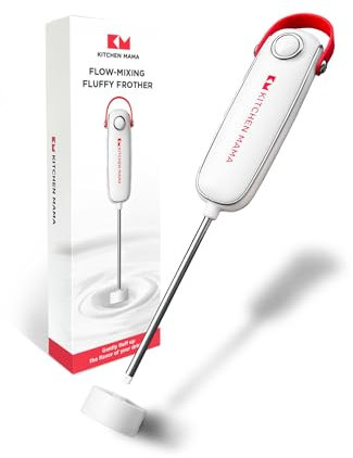 Mousseur à lait électrique portatif Kitchen Mama Silkwhisk - Mini mélangeur de boissons et appareil à mousse froide, mousseur pour café, cappuccino, lattés, boissons protéinées en poudre (Rouge)