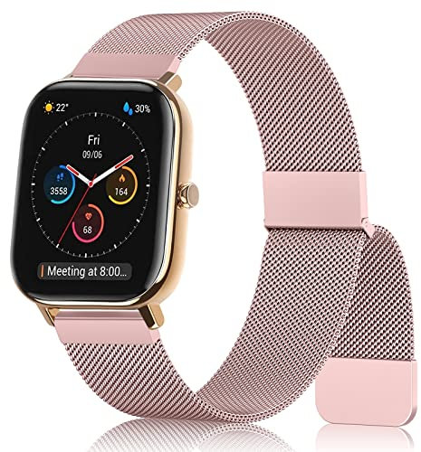 Oumida Armband Kompatibel mit Amazfit GTS/GTS 2 Mini/GTS 2 / GTS 3 / GTS 4 / GTS 4 Mini Armband, Edelstahl Metall Ersatzarmband für Amazfit Bip 3 Pro/Bip 3/Bip S/Bip U Pro/GTR 42mm, Rosa