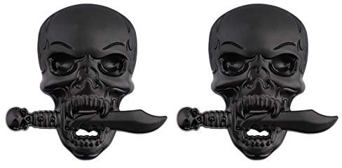 2 Stück Skull Emblem Logo Aufkleber für alle Fahrzeuge Gepäckfächer Türen und Fenster (schwarz)