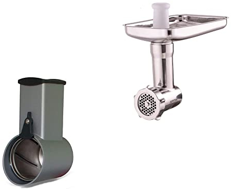 Jupiter Küchenmaschinen original Gemüseraffel-Vorsatz Metall & Universalwolf-Vorsatz aus Edelstahl, Zubehör, kompatibel mit Smeg & Kenwood Küchenmaschinen