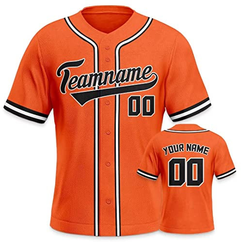Personalisiertes Baseball Trikot 3D Stickerei/Druck Trikot Shirt mit Deinem Namen und Nummer Hip-Hop-Sportuniform für Herren Damen Kinder Fantrikot Orange