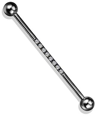 beyoutifulthings Industrial-Piercing Schwarz Zirkonia-Reihe Clear Industrial-Barbell Industrial-Bar Chirurgenstahl Stab-länge 38-mm