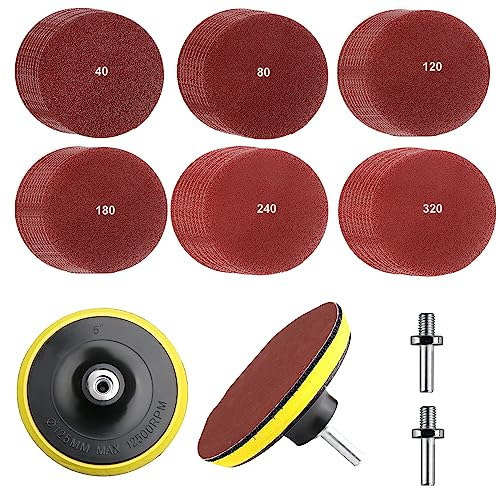 120 BläTter Schleifpapier 125mm Klett, 2 Stück Klett-StüTzteller, Schleifpapier 40/80/120/180/240/320 KöRnung, mit 2 Stab, M14 Schleifscheiben Klett für Winkelschleifer Bohrschleifer
