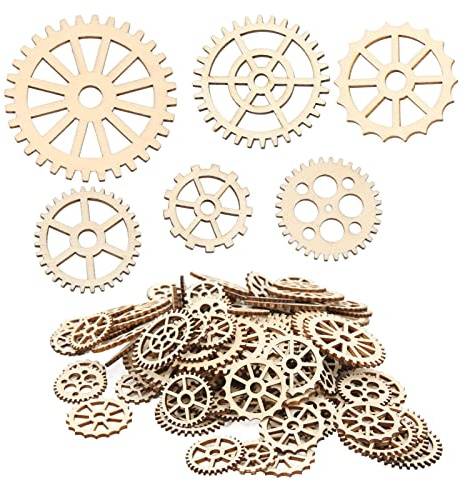 120 Stück Mini-Holz-Zahnrad-Puzzle-Knöpfe, Holzverzierungen, Holz-Zahnräder, Dekoration, Holzscheiben, Hohle Holzanhänger, Unlackierte Holzstücke, Basteln, DIY-Malerei-Dekorationen