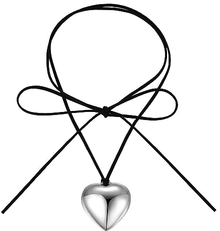 Cubahop Layered Love Choker Collare Cera intrecciato Cord Cuore Pendente Collana Catena Gioielli per le Donne e le Ragazze (Argento)