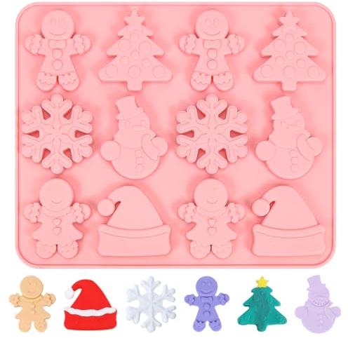 Moule Gateau Silicone de Noel, Moules à Pâtisserie, Sapin de Noël, Flocon de Neige, Bonnet de Noël, Biscuit, Moule Silicone pour Chocolat Pudding Jello Muffins