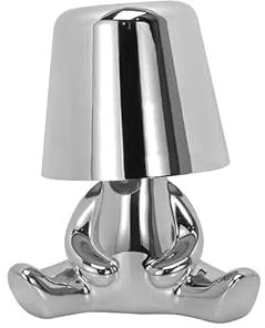 Luxus Bins Brother Tischlampe - Silber - Mr When - Goldmännchen - Dekoratives Accessoire - Wohnzimmerdekoration - Schlafzimmerdekoration - Tischdekoration - Dekorative Tischlampe - Wohnaccessoire