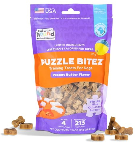 Outward Hound by Nina Ottosson Puzzle Bitez USA Made Dog Treats, Peanut Butter Flavor, Bite-Sized Training Reward and Interactive Puzzle Toy Treats, 7.5oz
