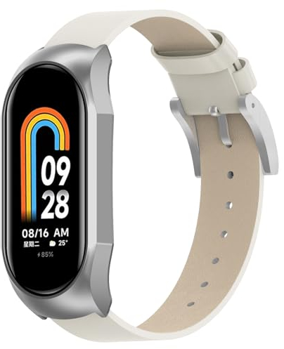 BDIG Ersatzarmbänder Kompatibel für Xiaomi Mi Band 8 Armband Leder, Ersatzband Wasserdicht Lederarmband Strap Handgelenk Band Zubehör für Xiaomi MiBand 8,Weiß