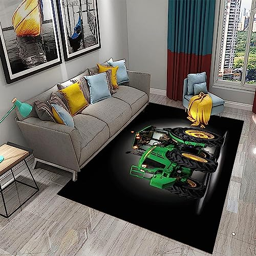 3D Grüner Traktor Teppiche Für Wohnzimmer Schlafzimmer Dekor Teppich Weiche Flanell Kinderzimmer Spielbereich Teppiche Küche Korridor Esszimmer Bodenmatte 80 X 120 cm / 31,5 X 47,2 Zoll