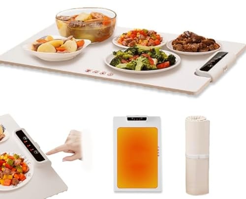VEBERO Vassoio riscaldante Elettrico Portatile in Silicone, Piano riscaldante Pieghevole/Tappetino riscaldante per pasti con Cavo in Nano Silicone - Bianco
