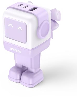 UGREEN Uno 65W 3 Ports Chargeur USB C Rapide GaNFast en Forme de Robot Mignon Compatible avec iPhone 16 Pro Max Plus 15 14 13 12 11 Pixel Galaxy PSS 45W 25W S24 S23 iPad MacBook Pro Air (Violet)
