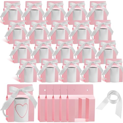 Kosiz 36 Stück Tassen-Boxen, Sublimationstassen, Geschenktüten Mit Fenster für Versand, Verkauf, Geschenkverpackung (Rosa)